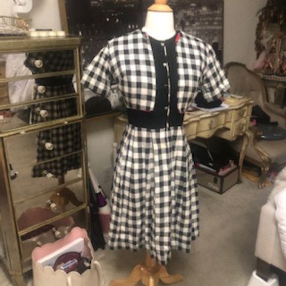 Vintage Dresses & Skirts - Checkered 1930s vintage Dress with Mini Cardigan